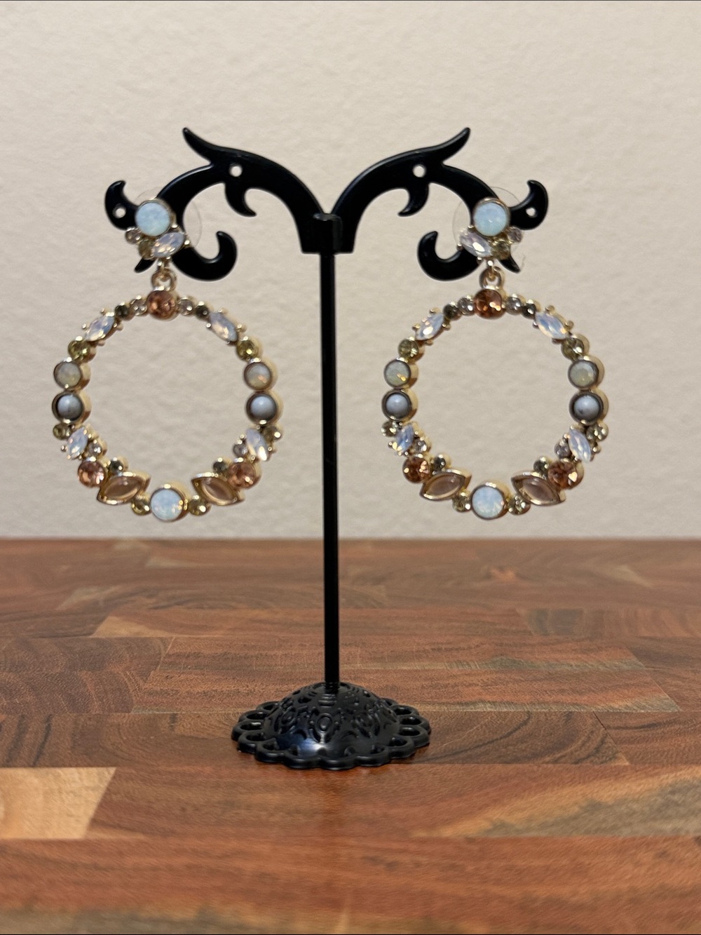 Loft Large Multi-Color Crystal Hoop Drop Earrings